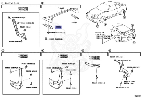 76882-20090 - Toyota - Protector, Rear Spoiler Side, No.1 Lh - Nengun ...
