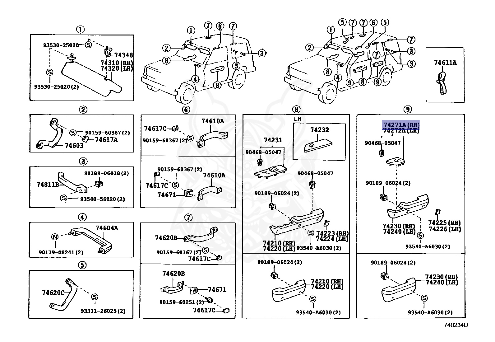 74271-60020-03 - Toyota - REAR DOOR ARMREST BASE UPPER PANEL, RH