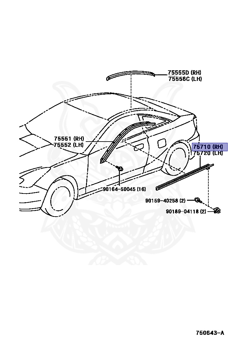 75711-20441 - Toyota - Moulding Assy, Front Door Belt, Rh - Nengun