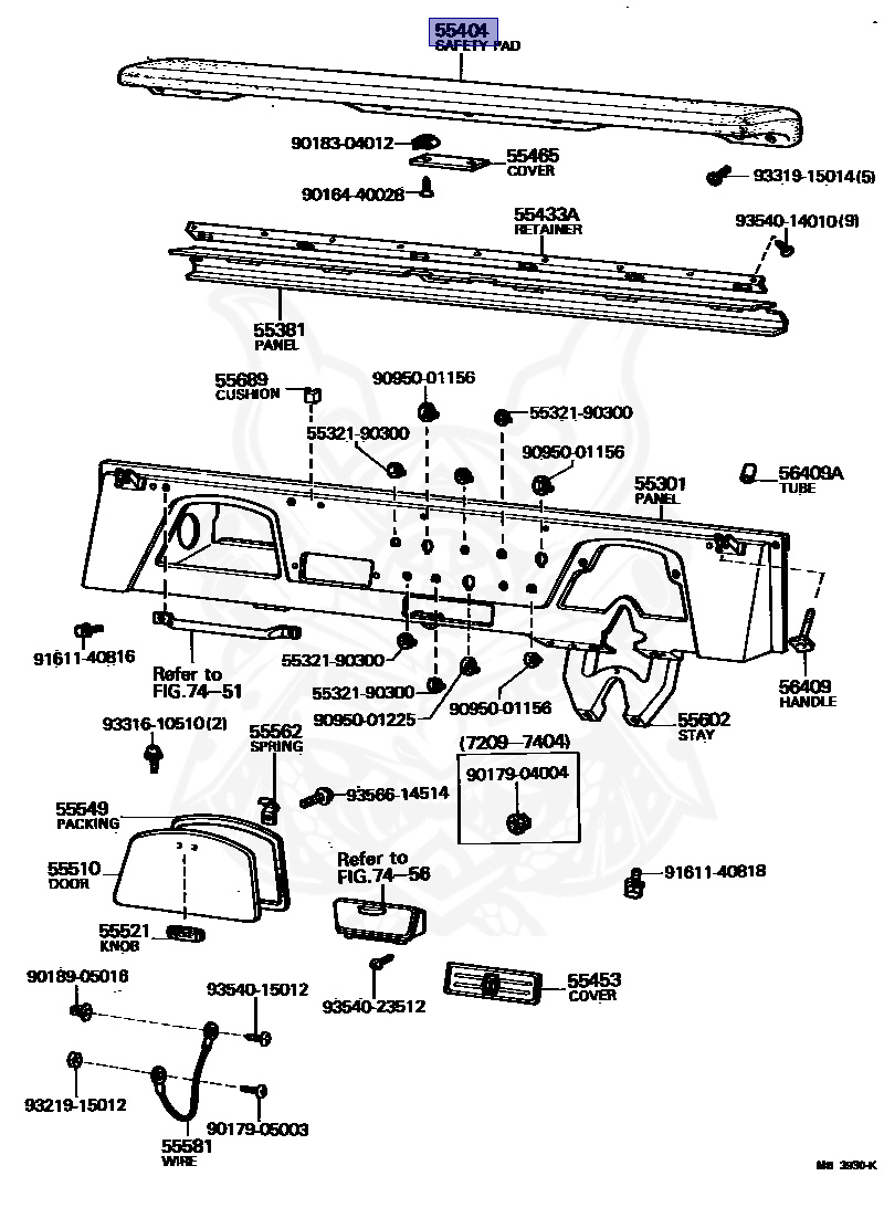 HA-YAページ 55404-90301 - Toyota - Upper Safety Pad Assembly, Instrument Panel