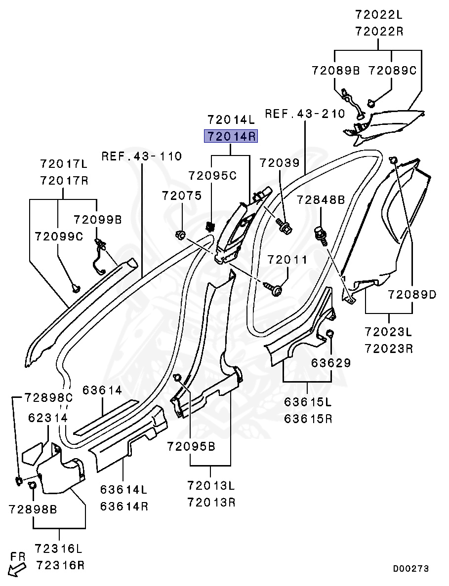 7211A180XA - Mitsubishi - Trim Center Pillar Upper RH in Black