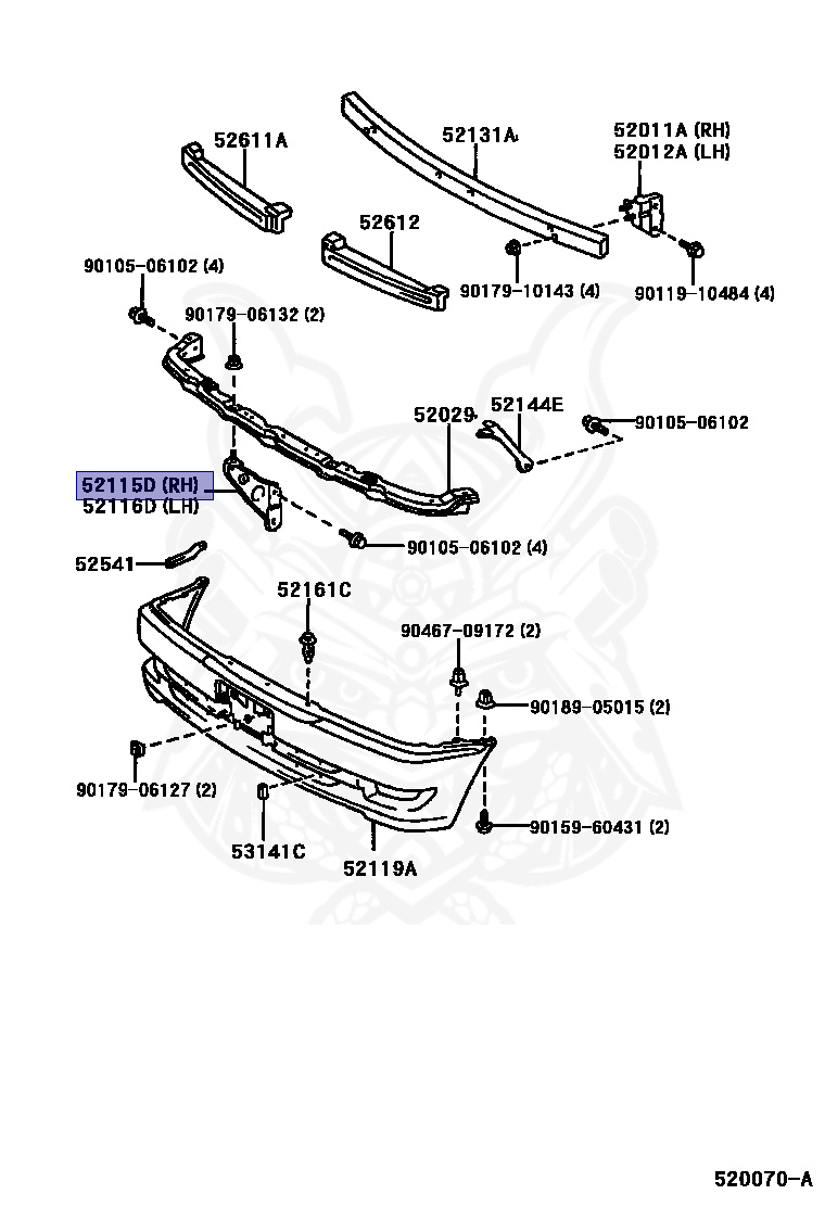 52115-22210 - Toyota - Support, Front Bumper Side, No.2 Rh
