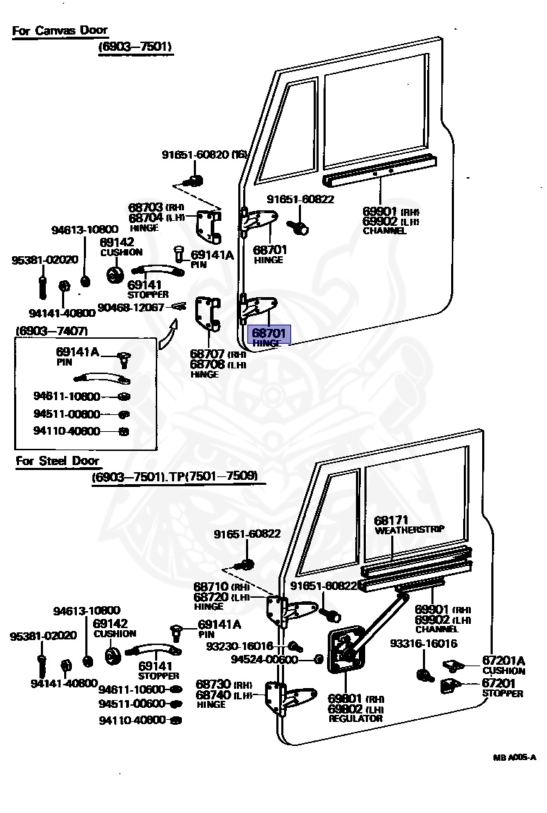 68701-60011 - Toyota - Hinge Sub-assy, Canvas Door Male - Nengun