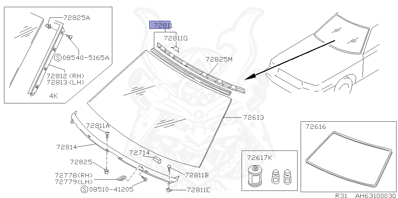 72751-71S60 - Nissan - Molding, Wind Shield Upper Center