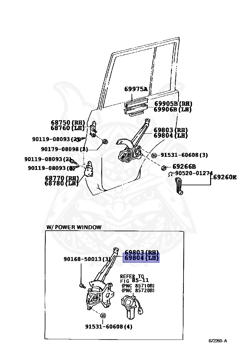 69804-60020 - Toyota - Regulator Sub-assy, Rear Door Window, Lh