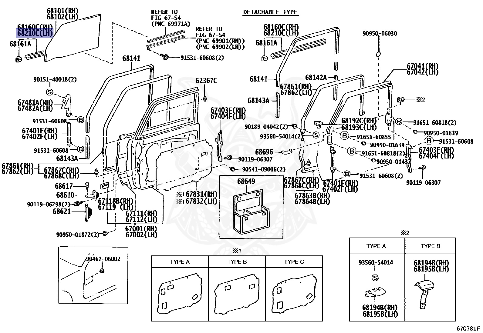 68210-60020 - Toyota - Weatherstrip Assy, Front Door Glass