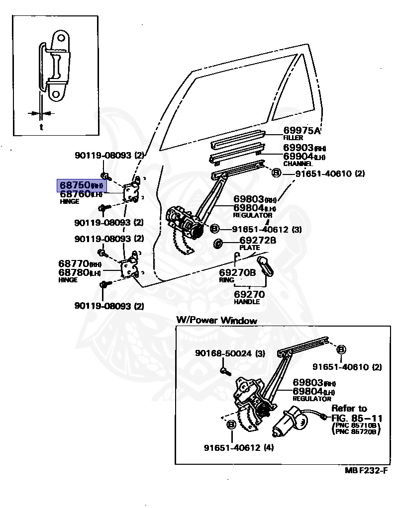 68750-32010 - Toyota - Hinge Assy, Rear Door, Upper Rh - Nengun