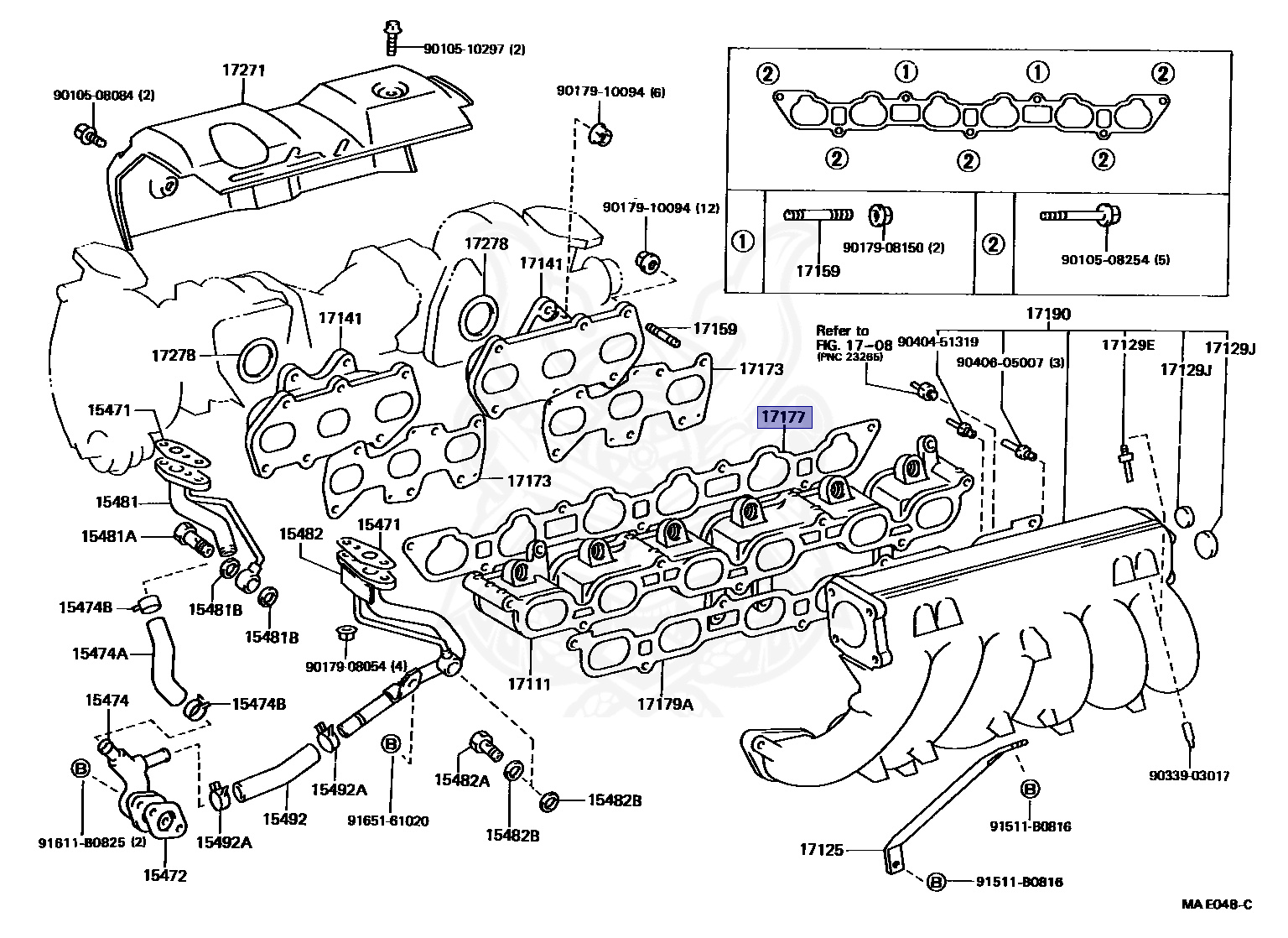 17177-88400 - Toyota - GASKET, INTAKE MANIFOLD TO HEAD, NO.1