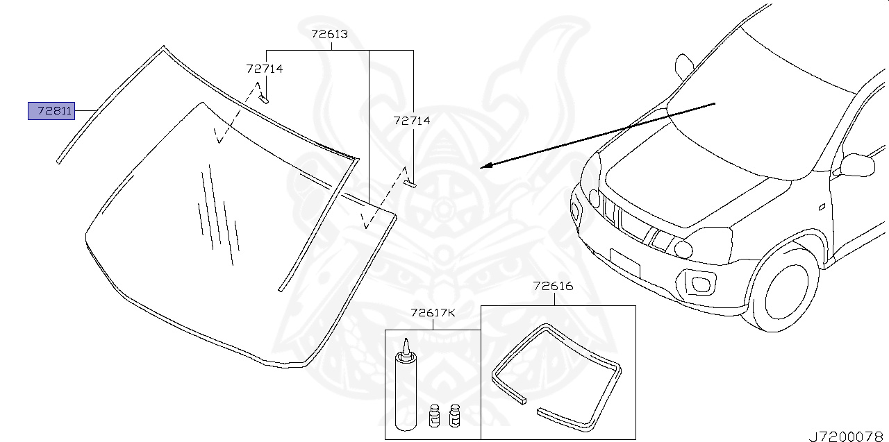 72752-JG000 - Nissan - WINDSHIELD UPPER CENTER MOLDING - Nengun