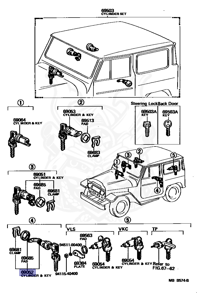 69052-69015 - Toyota - Door Lock Cylinder & Key Set, Lh - Nengun