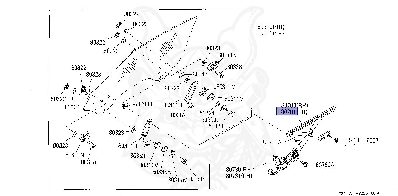 80721-01P10 - Nissan - DOOR WINDOW REGULATOR ASSEMBLY, LH - Nengun